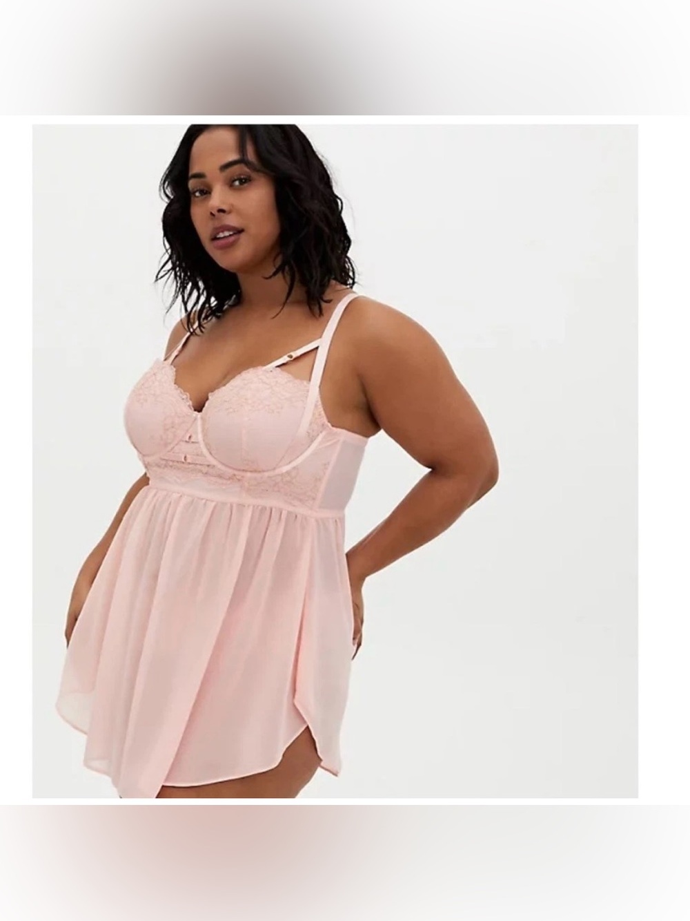 NWT Torrid Light Pink Underwire Lurex Lace and Mesh Skirted Babydoll Sz 2X 18/20